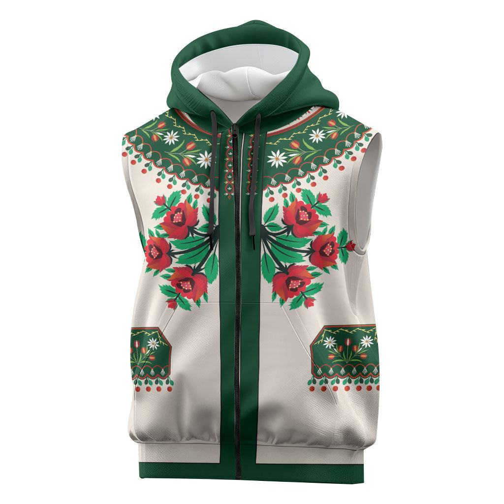 Polish Highlander Folk Costume Sleeveless Zip Hoodie Podhale Heritage Floral Style
