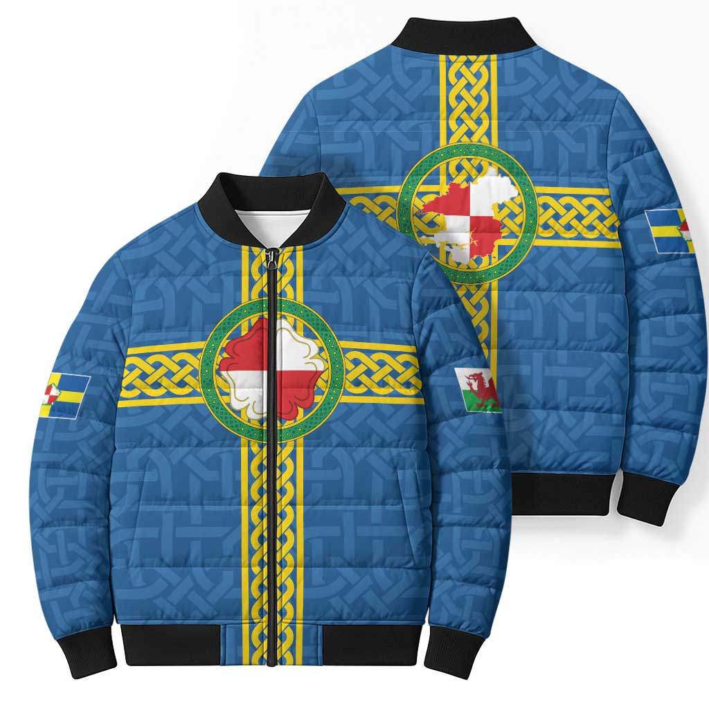 Pembrokeshire Wales Bomber Puffer Jacket Flag And Map Celtic Style - Wonder Print Shop