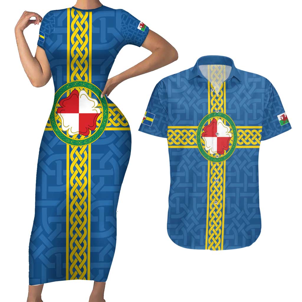 Pembrokeshire Wales Couples Matching Short Sleeve Bodycon Dress and Hawaiian Shirt Flag And Map Celtic Style - Wonder Print Shop