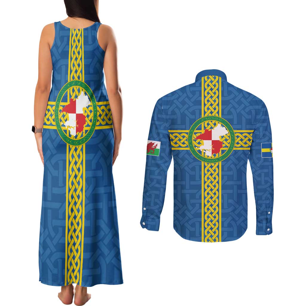Pembrokeshire Wales Couples Matching Tank Maxi Dress and Long Sleeve Button Shirt Flag And Map Celtic Style - Wonder Print Shop