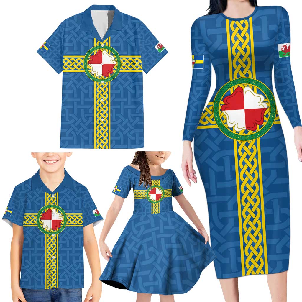 Pembrokeshire Wales Family Matching Long Sleeve Bodycon Dress and Hawaiian Shirt Flag And Map Celtic Style - Wonder Print Shop