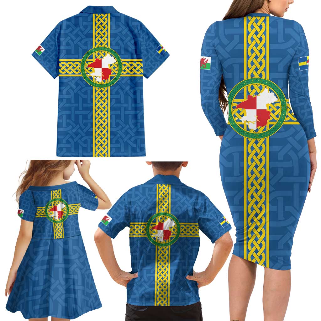Pembrokeshire Wales Family Matching Long Sleeve Bodycon Dress and Hawaiian Shirt Flag And Map Celtic Style - Wonder Print Shop