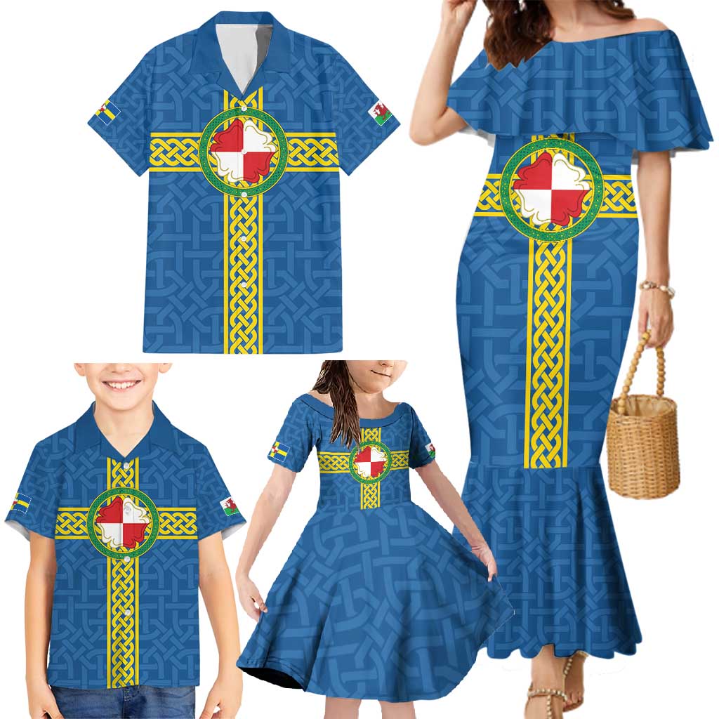 Pembrokeshire Wales Family Matching Mermaid Dress and Hawaiian Shirt Flag And Map Celtic Style - Wonder Print Shop