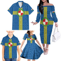 Pembrokeshire Wales Family Matching Off The Shoulder Long Sleeve Dress and Hawaiian Shirt Flag And Map Celtic Style - Wonder Print Shop