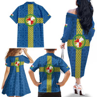 Pembrokeshire Wales Family Matching Off The Shoulder Long Sleeve Dress and Hawaiian Shirt Flag And Map Celtic Style - Wonder Print Shop
