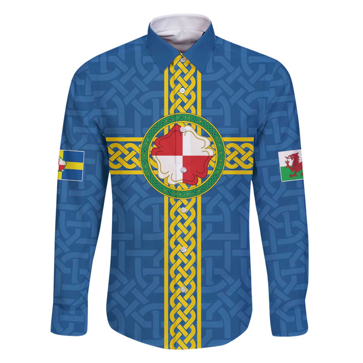 Pembrokeshire Wales Family Matching Off The Shoulder Long Sleeve Dress and Hawaiian Shirt Flag And Map Celtic Style - Wonder Print Shop