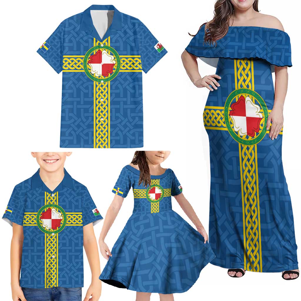 Pembrokeshire Wales Family Matching Off Shoulder Maxi Dress and Hawaiian Shirt Flag And Map Celtic Style - Wonder Print Shop
