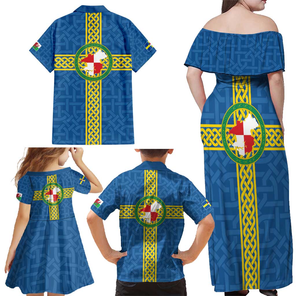 Pembrokeshire Wales Family Matching Off Shoulder Maxi Dress and Hawaiian Shirt Flag And Map Celtic Style - Wonder Print Shop