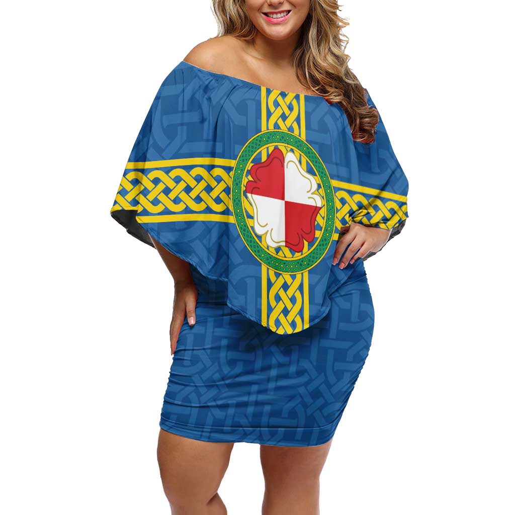 Pembrokeshire Wales Family Matching Off Shoulder Short Dress and Hawaiian Shirt Flag And Map Celtic Style - Wonder Print Shop