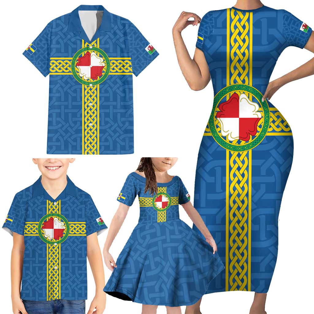 Pembrokeshire Wales Family Matching Short Sleeve Bodycon Dress and Hawaiian Shirt Flag And Map Celtic Style - Wonder Print Shop