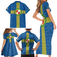 Pembrokeshire Wales Family Matching Short Sleeve Bodycon Dress and Hawaiian Shirt Flag And Map Celtic Style - Wonder Print Shop