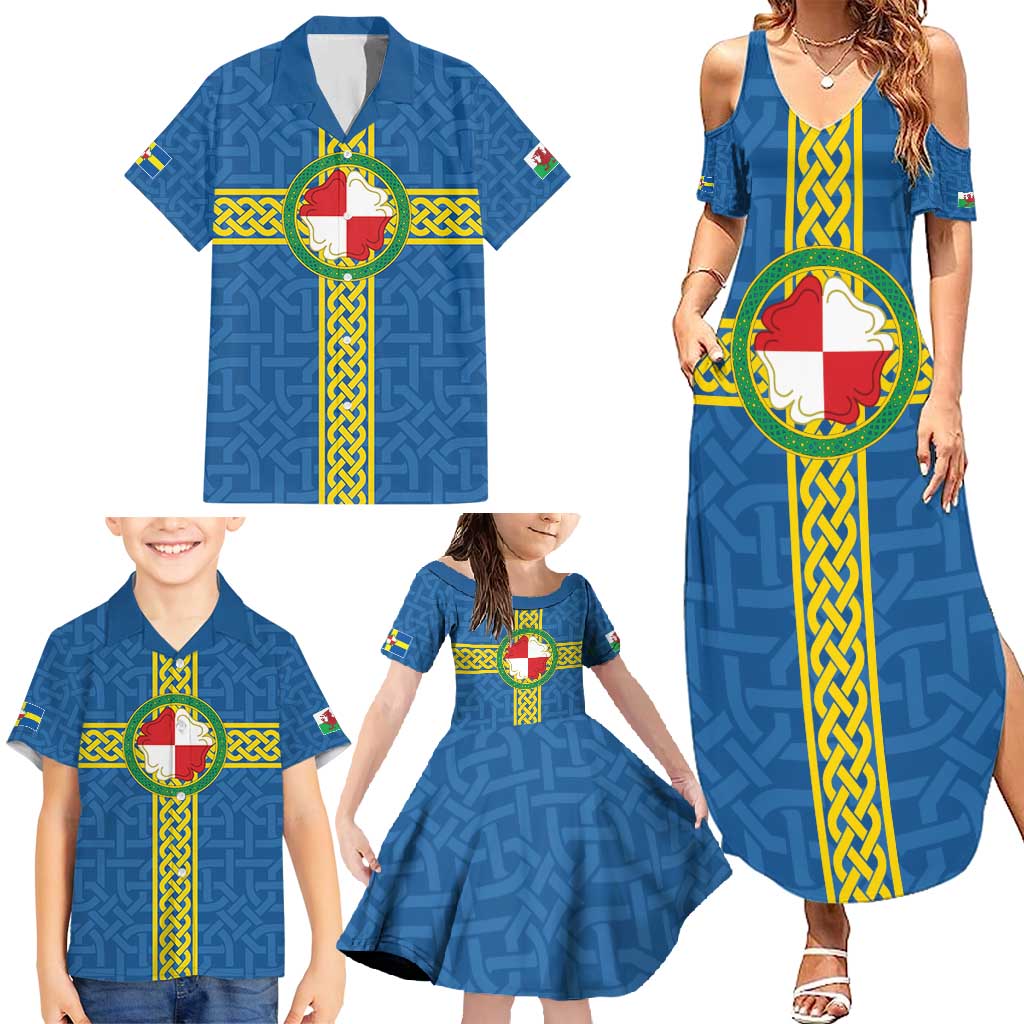 Pembrokeshire Wales Family Matching Summer Maxi Dress and Hawaiian Shirt Flag And Map Celtic Style - Wonder Print Shop