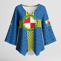 Pembrokeshire Wales Kimono Sleeve Blouse Flag And Map Celtic Style - Wonder Print Shop