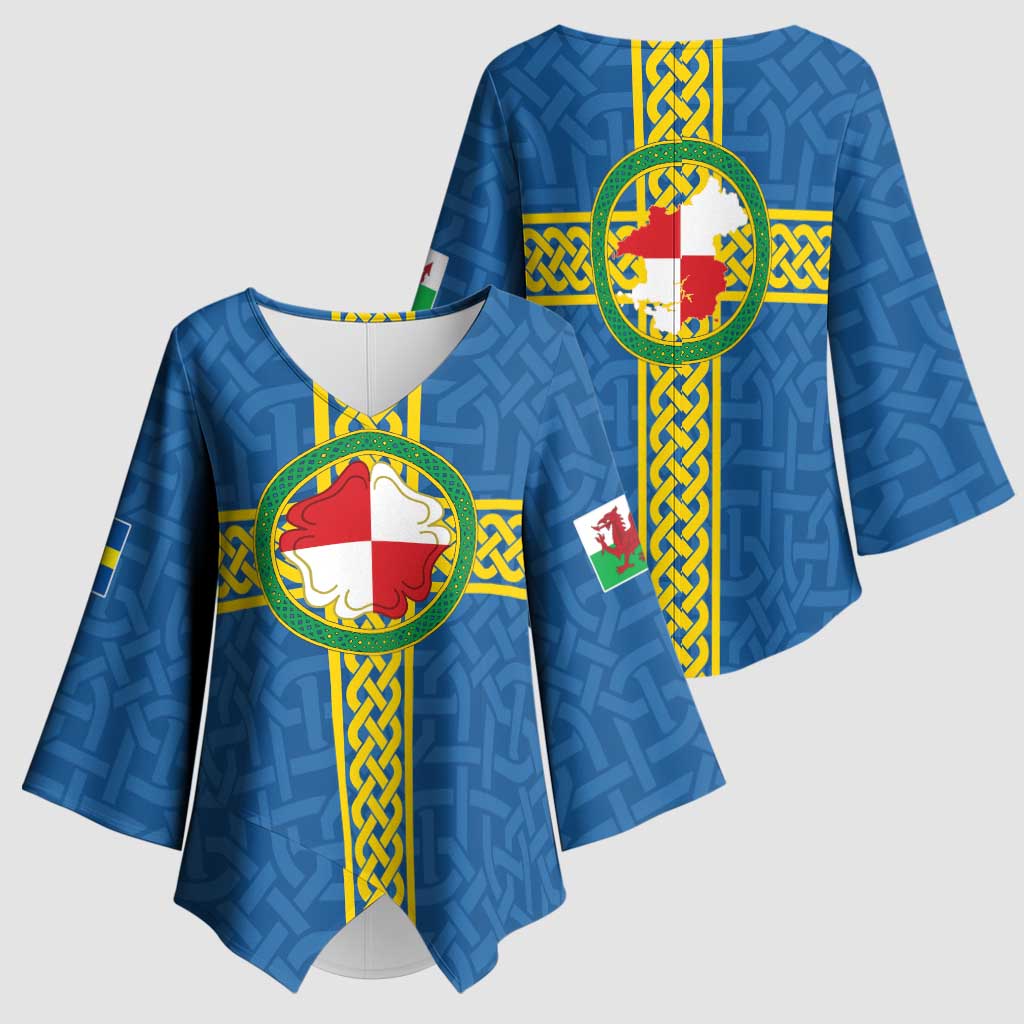 Pembrokeshire Wales Kimono Sleeve Blouse Flag And Map Celtic Style - Wonder Print Shop