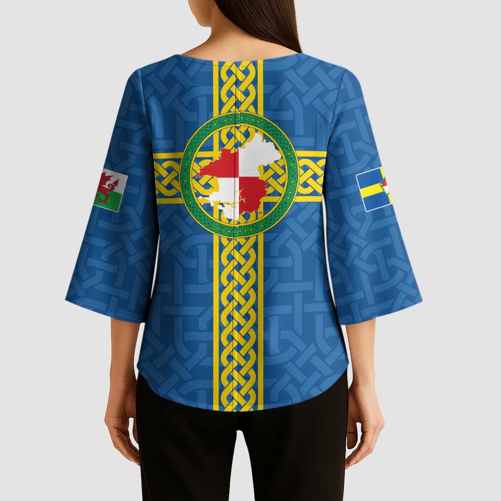 Pembrokeshire Wales Kimono Sleeve Blouse Flag And Map Celtic Style - Wonder Print Shop