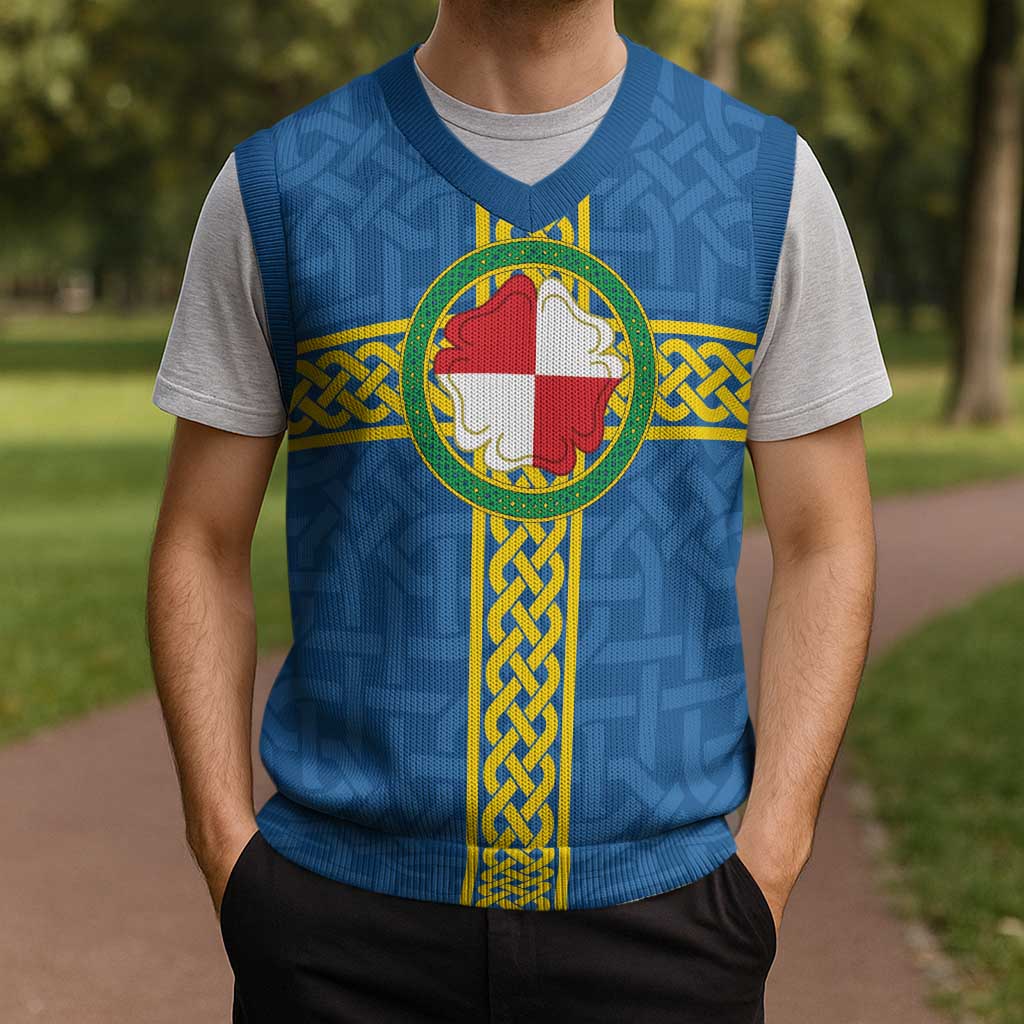 Pembrokeshire Wales Christmas Knitted V-Neck Vest Flag And Map Celtic Style - Wonder Print Shop