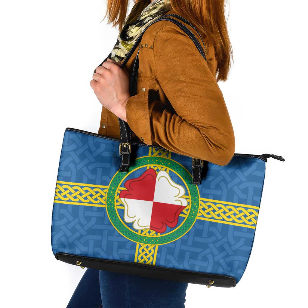 Pembrokeshire Wales Leather Tote Bag Flag And Map Celtic Style - Wonder Print Shop