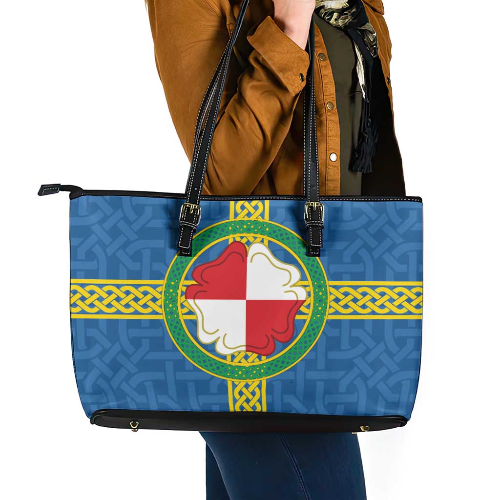 Pembrokeshire Wales Leather Tote Bag Flag And Map Celtic Style - Wonder Print Shop