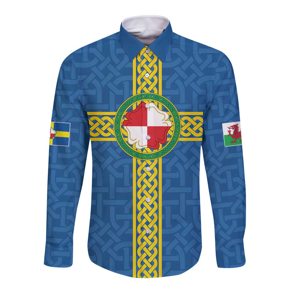 Pembrokeshire Wales Long Sleeve Button Shirt Flag And Map Celtic Style - Wonder Print Shop