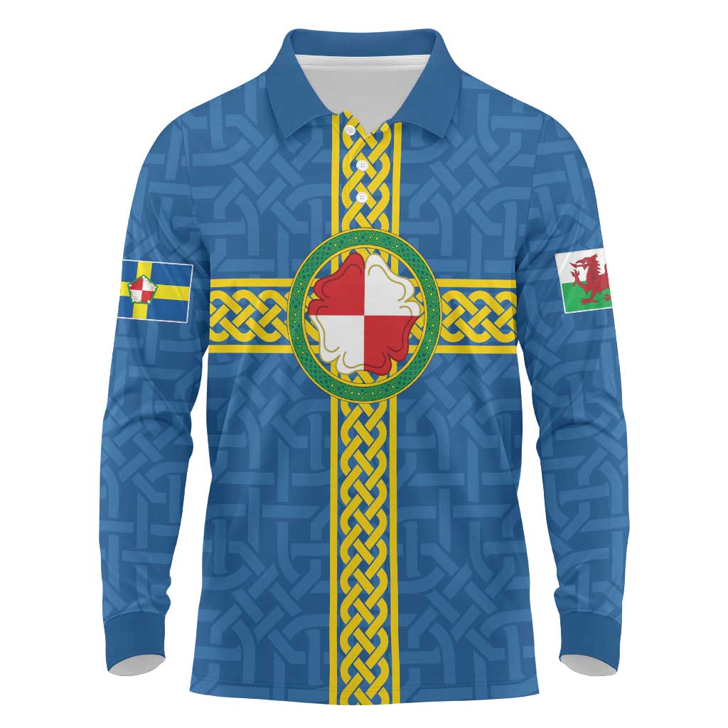 Pembrokeshire Wales Long Sleeve Polo Shirt Flag And Map Celtic Style - Wonder Print Shop