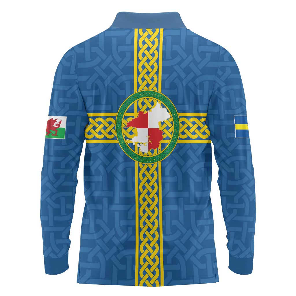 Pembrokeshire Wales Long Sleeve Polo Shirt Flag And Map Celtic Style - Wonder Print Shop