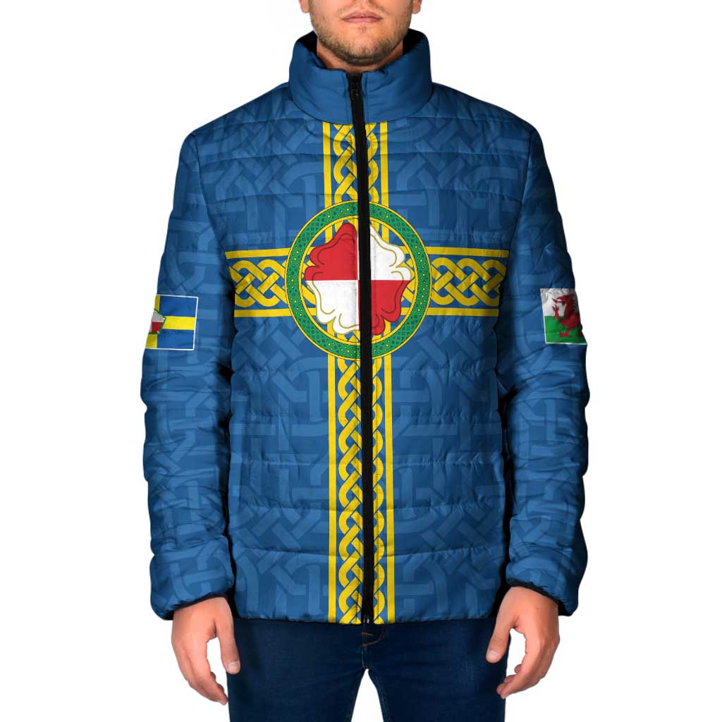Pembrokeshire Wales Padded Jacket Flag And Map Celtic Style - Wonder Print Shop