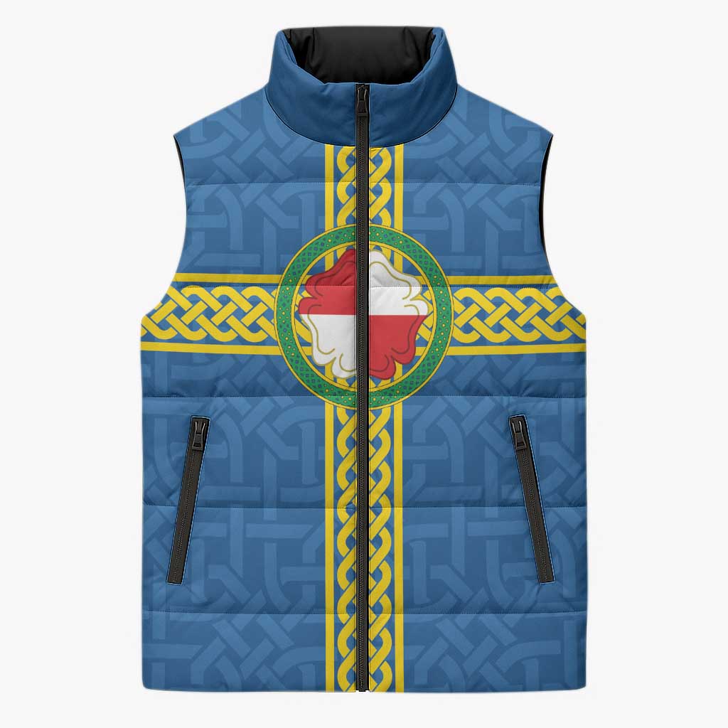 Pembrokeshire Wales Sleeveless Puffer Jacket Flag And Map Celtic Style - Wonder Print Shop