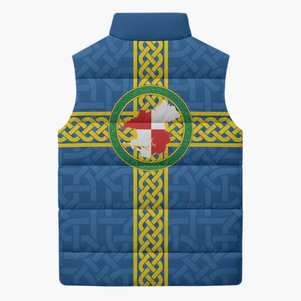 Pembrokeshire Wales Sleeveless Puffer Jacket Flag And Map Celtic Style - Wonder Print Shop
