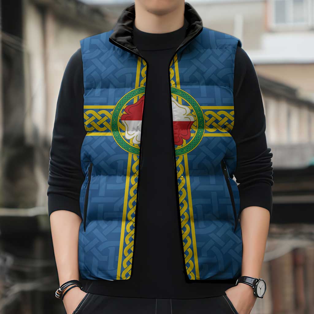 Pembrokeshire Wales Sleeveless Puffer Jacket Flag And Map Celtic Style - Wonder Print Shop