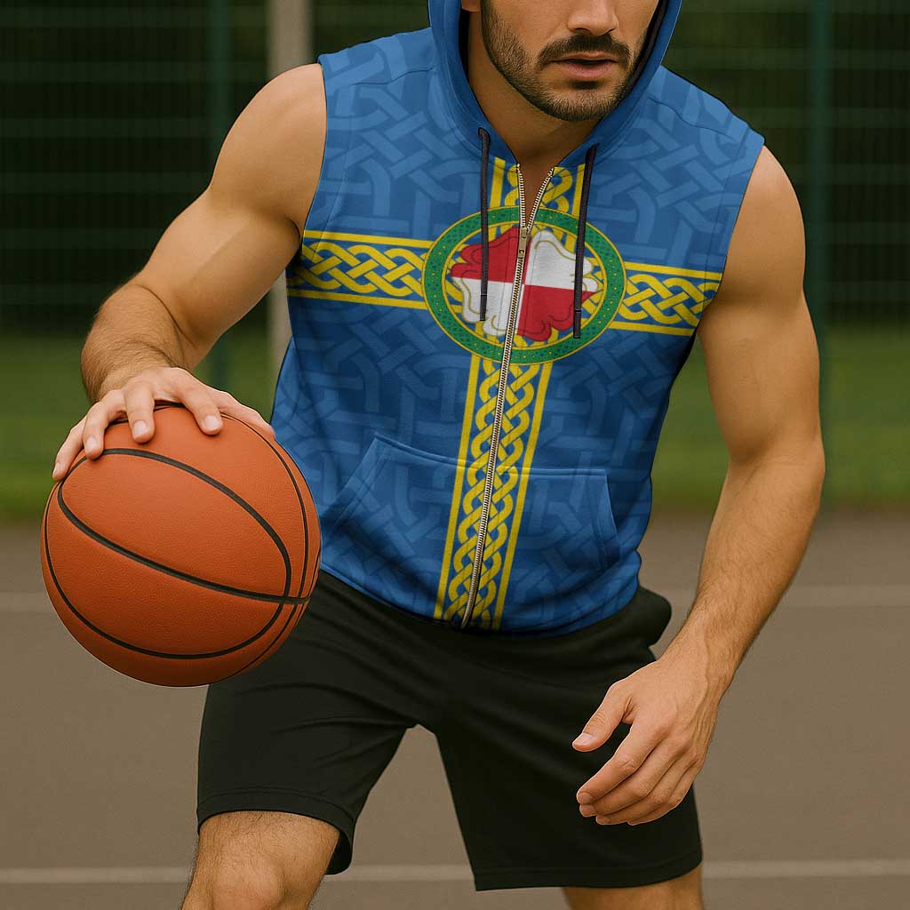 Pembrokeshire Wales Sleeveless Zip Hoodie Flag And Map Celtic Style - Wonder Print Shop