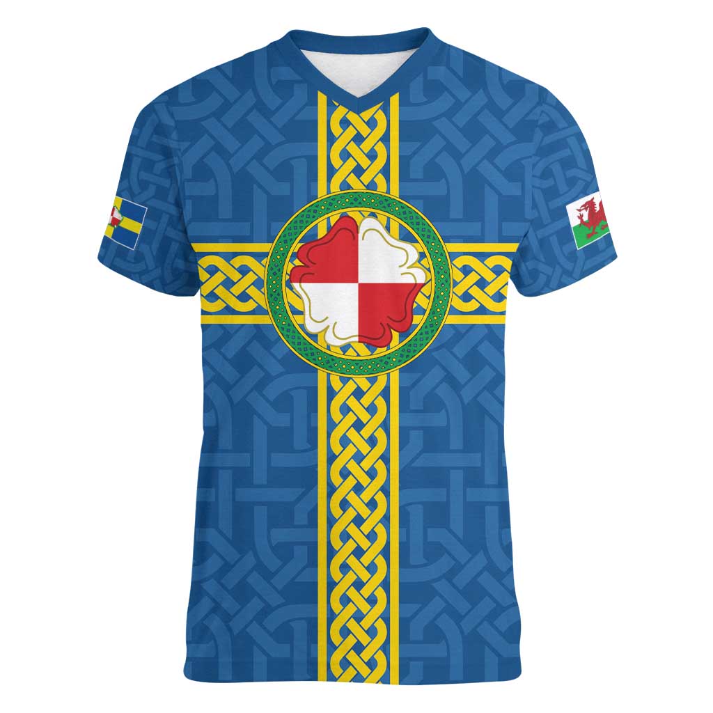 Pembrokeshire Wales Women V-Neck T-Shirt Flag And Map Celtic Style - Wonder Print Shop