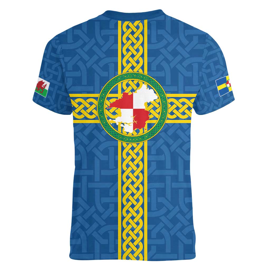 Pembrokeshire Wales Women V-Neck T-Shirt Flag And Map Celtic Style - Wonder Print Shop