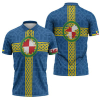 Pembrokeshire Wales Zipper Polo Shirt Flag And Map Celtic Style - Wonder Print Shop