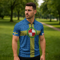 Pembrokeshire Wales Zipper Polo Shirt Flag And Map Celtic Style - Wonder Print Shop