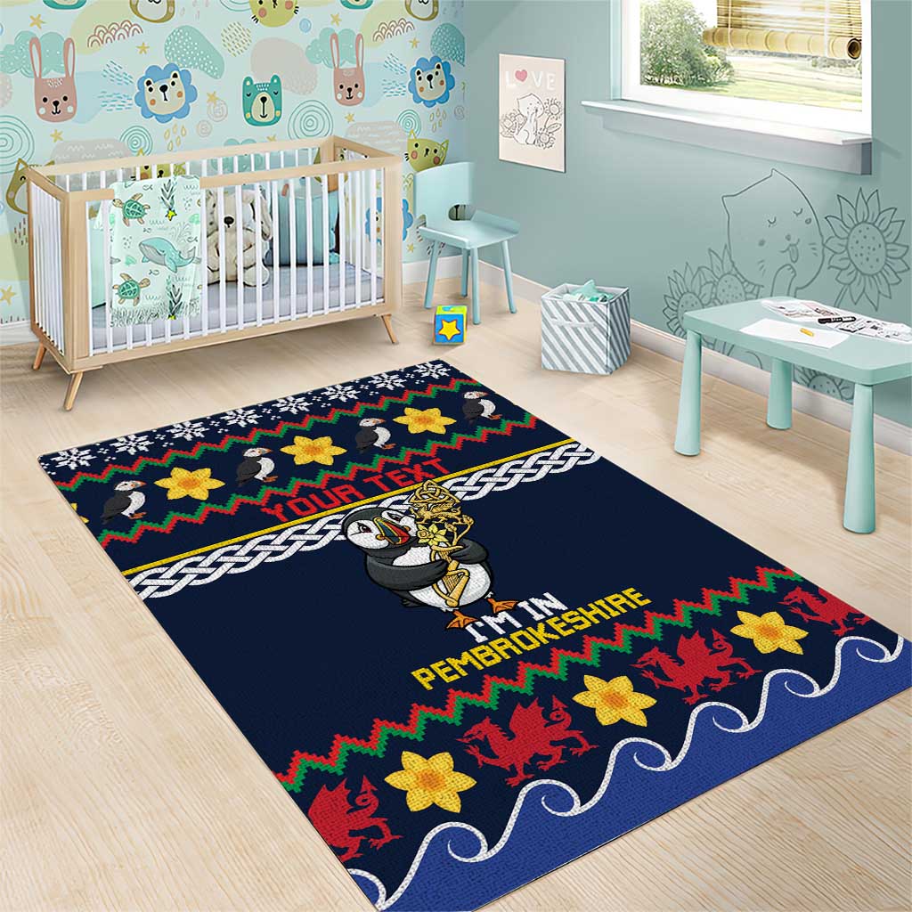 Personalized Pembrokeshire Wales Christmas Area Rug The Lovespoon Puffin - Wonder Print Shop