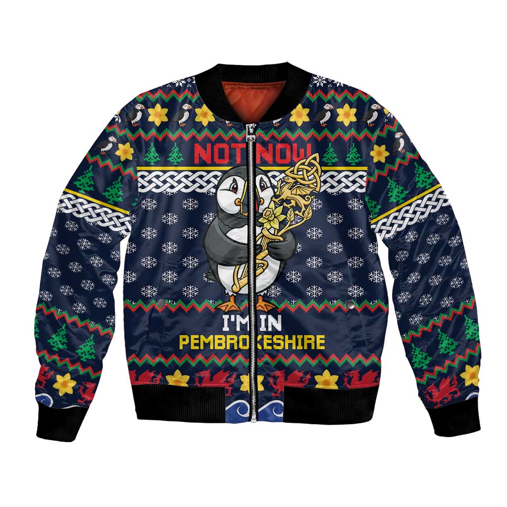 Personalized Pembrokeshire Wales Christmas Bomber Jacket The Lovespoon Puffin - Wonder Print Shop