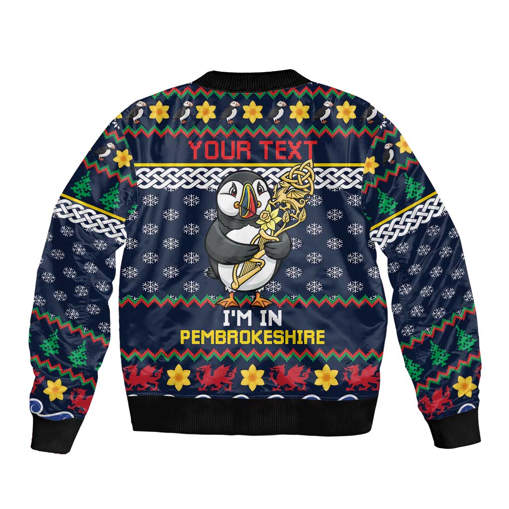Personalized Pembrokeshire Wales Christmas Bomber Jacket The Lovespoon Puffin - Wonder Print Shop