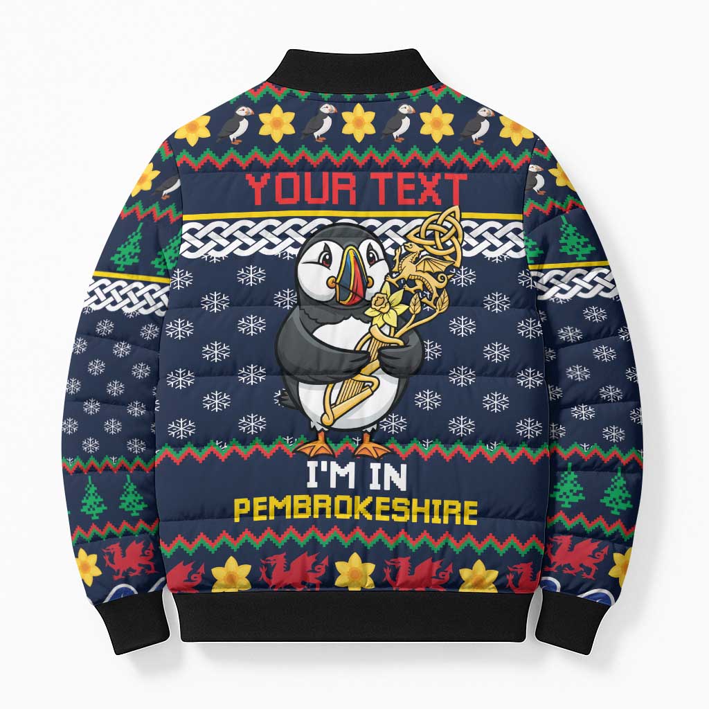 Personalized Pembrokeshire Wales Christmas Bomber Puffer Jacket The Lovespoon Puffin - Wonder Print Shop