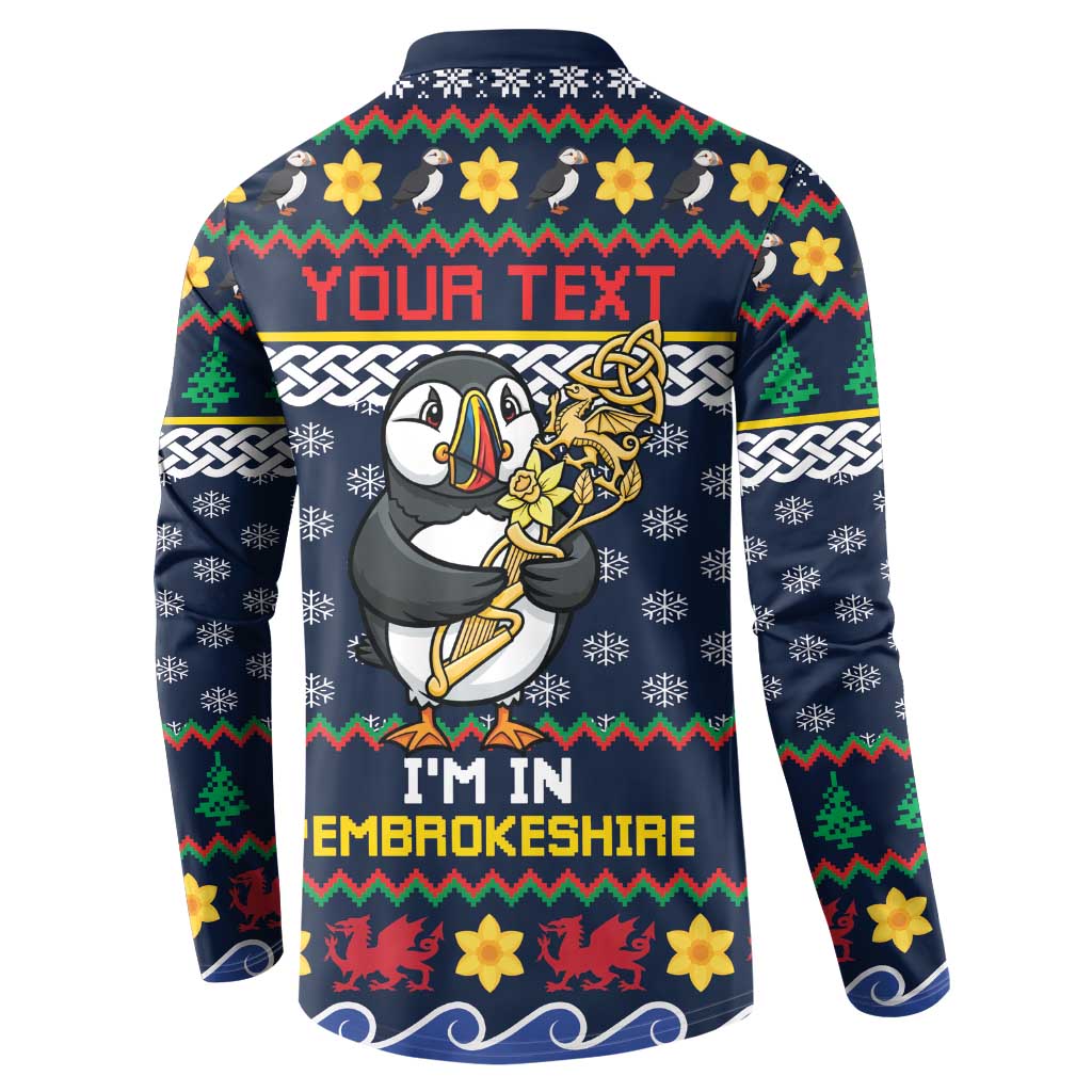 Personalized Pembrokeshire Wales Christmas Button Sweatshirt The Lovespoon Puffin - Wonder Print Shop