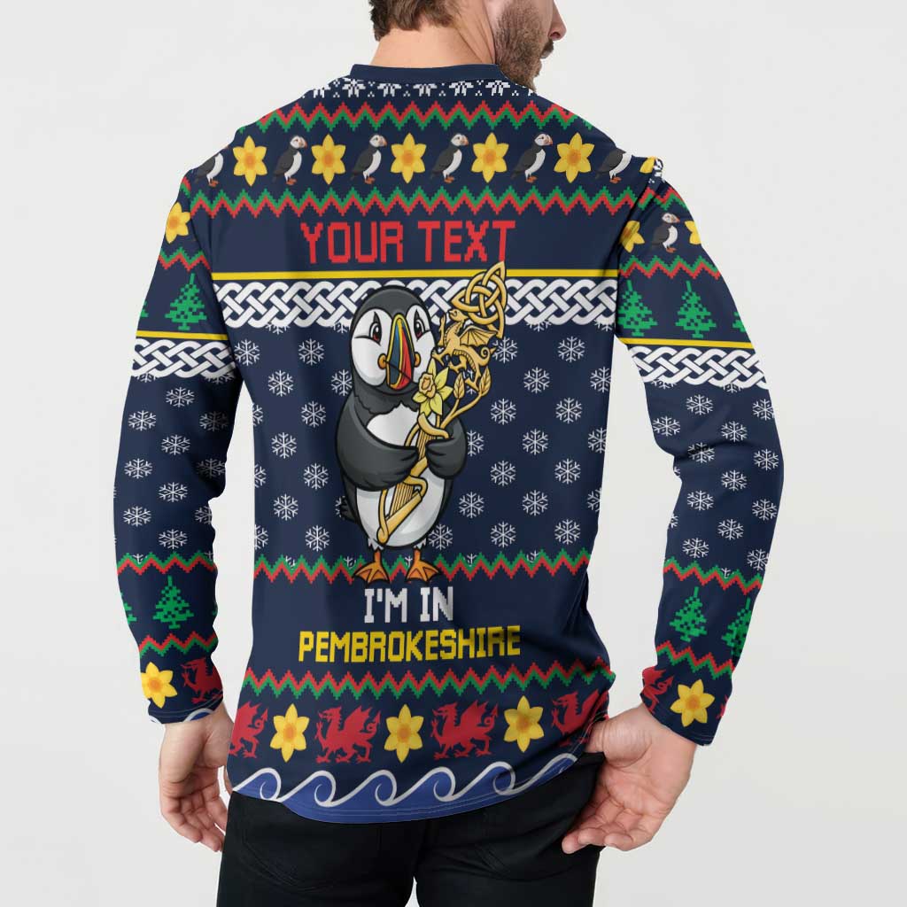 Personalized Pembrokeshire Wales Christmas Button Sweatshirt The Lovespoon Puffin - Wonder Print Shop