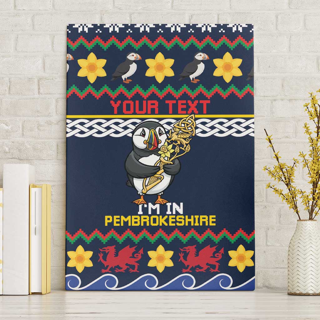 Personalized Pembrokeshire Wales Christmas Canvas Wall Art The Lovespoon Puffin - Wonder Print Shop