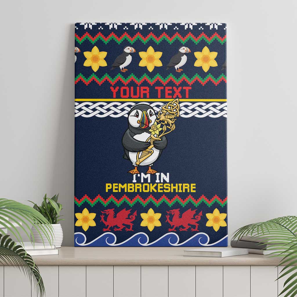 Personalized Pembrokeshire Wales Christmas Canvas Wall Art The Lovespoon Puffin - Wonder Print Shop