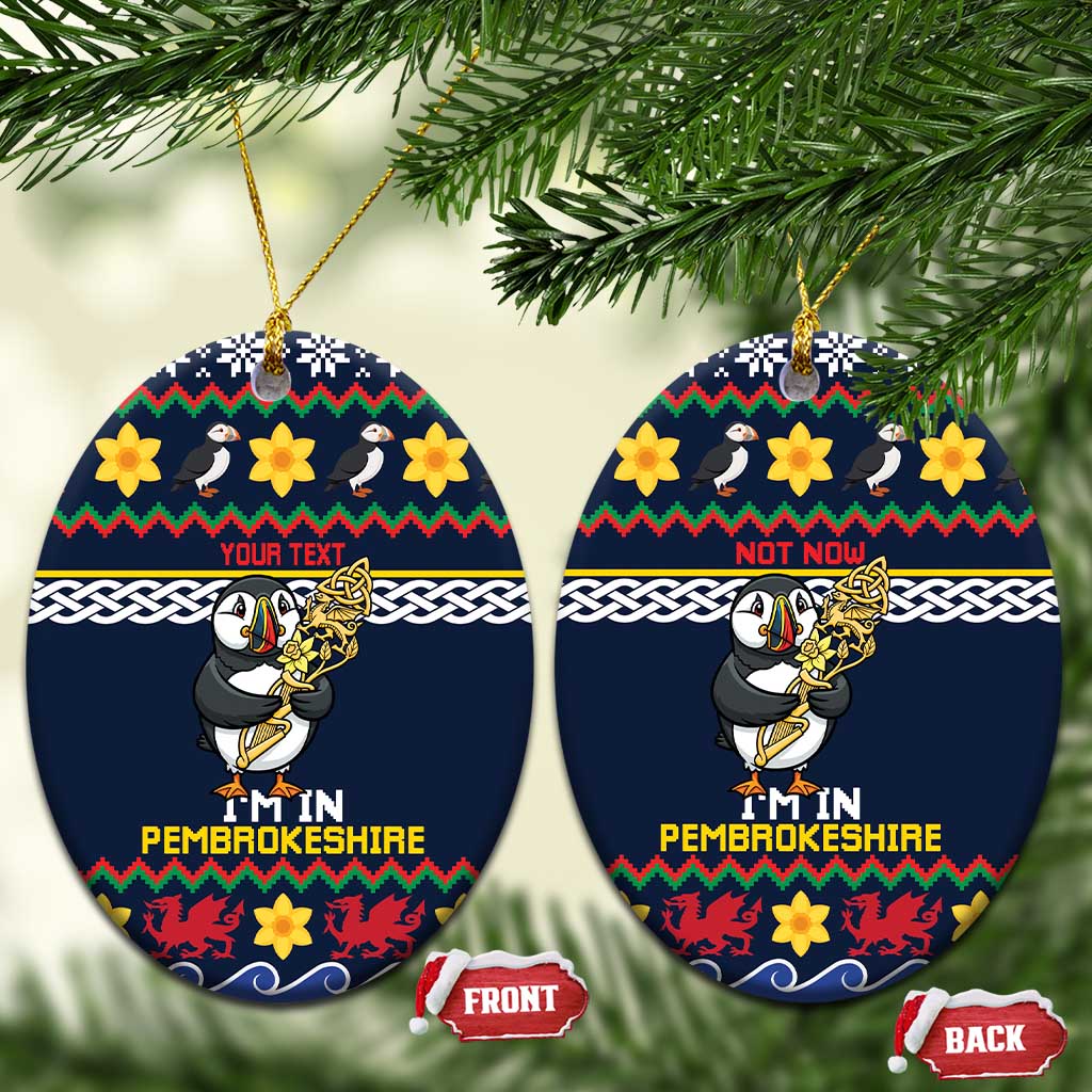 Personalized Pembrokeshire Wales Christmas Ceramic Ornament The Lovespoon Puffin - Wonder Print Shop