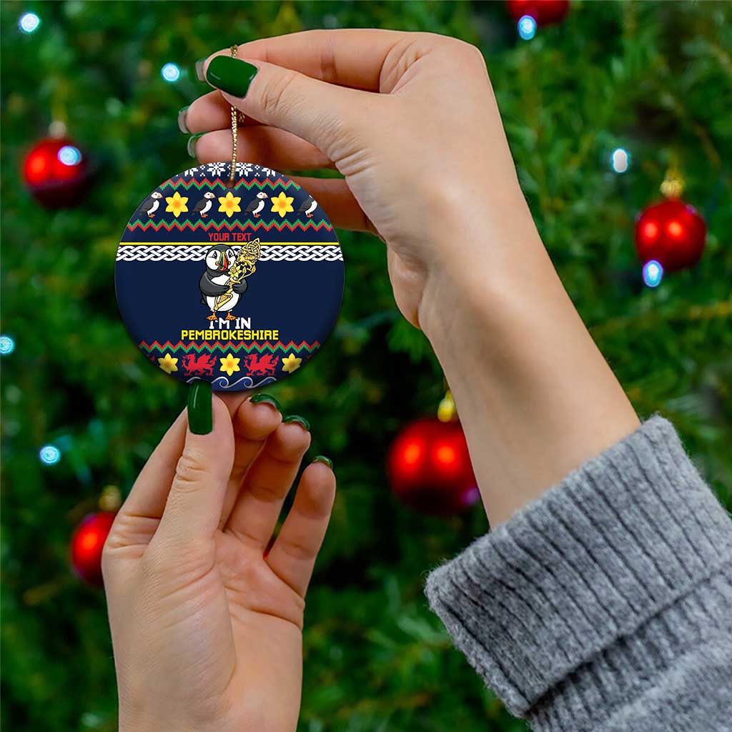 Personalized Pembrokeshire Wales Christmas Ceramic Ornament The Lovespoon Puffin - Wonder Print Shop