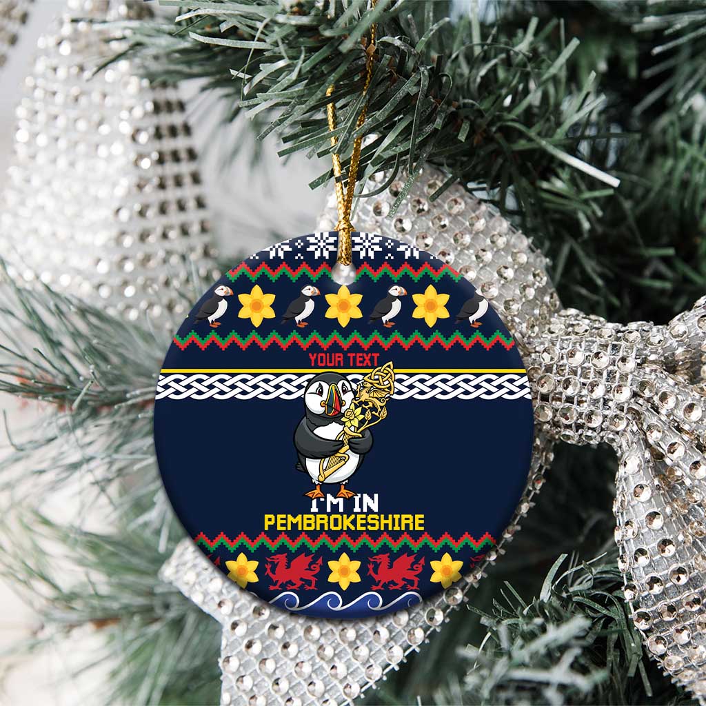 Personalized Pembrokeshire Wales Christmas Ceramic Ornament The Lovespoon Puffin - Wonder Print Shop