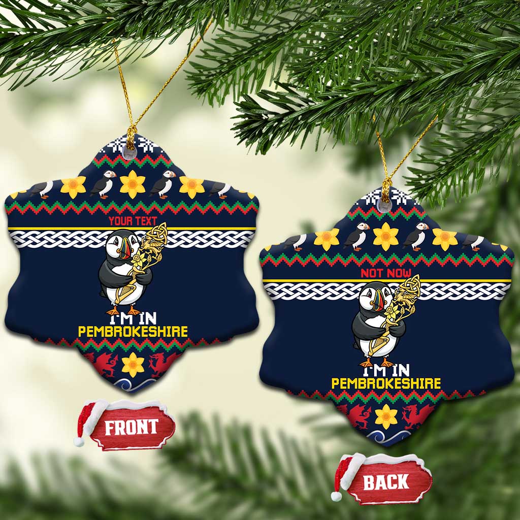 Personalized Pembrokeshire Wales Christmas Ceramic Ornament The Lovespoon Puffin - Wonder Print Shop