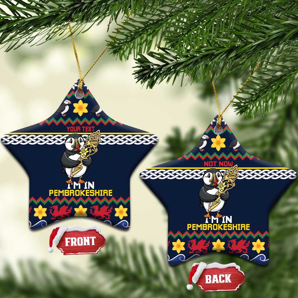 Personalized Pembrokeshire Wales Christmas Ceramic Ornament The Lovespoon Puffin - Wonder Print Shop