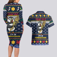 Personalized Pembrokeshire Wales Christmas Couples Matching Long Sleeve Bodycon Dress and Hawaiian Shirt The Lovespoon Puffin - Wonder Print Shop