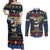 Personalized Pembrokeshire Wales Christmas Couples Matching Off Shoulder Maxi Dress and Long Sleeve Button Shirt The Lovespoon Puffin - Wonder Print Shop
