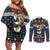 Personalized Pembrokeshire Wales Christmas Couples Matching Off Shoulder Short Dress and Long Sleeve Button Shirt The Lovespoon Puffin - Wonder Print Shop